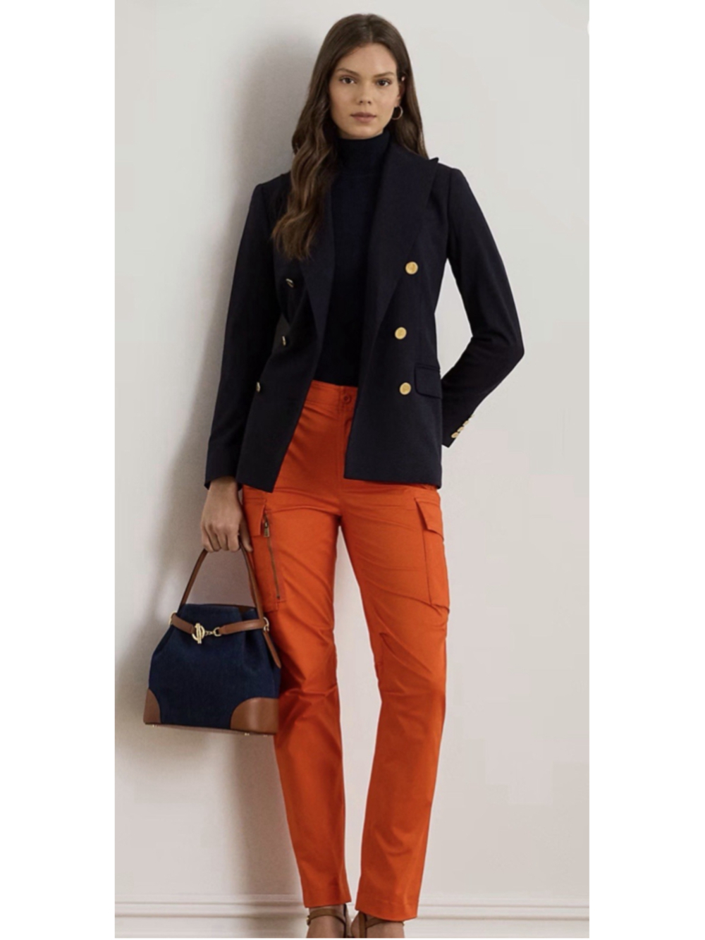 NWT Lauren Ralph Lauren Cotton Sateen Cargo Pants Size 8 Dusk Orange